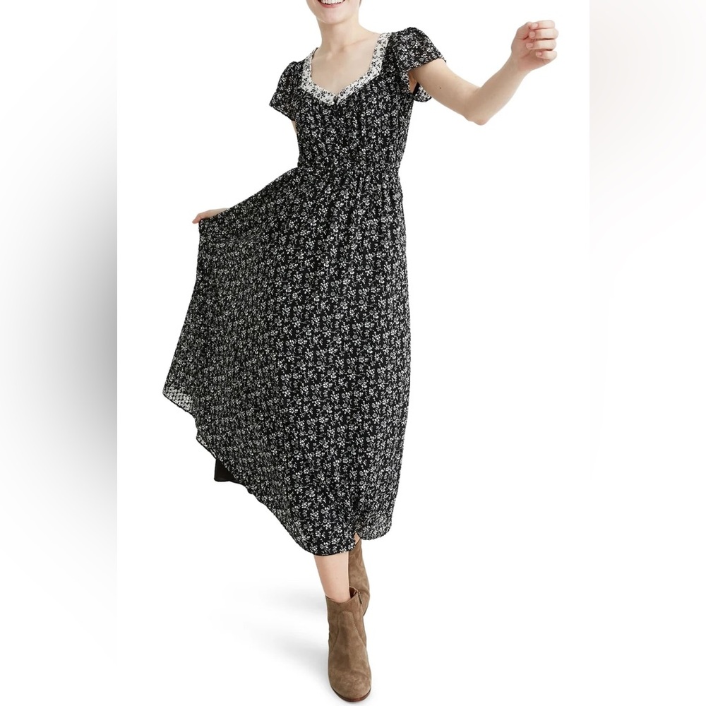 MADEWELL FIT AND FLARE DITSY PRINT DRESS SZ 4 small sm XS midi